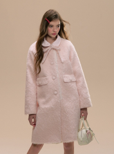 Plush Pink Bow Woolen Coat